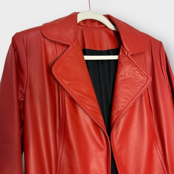 Vintage 1970’s Real Leather Full Length Red Open Coat - Picture 10 of 11